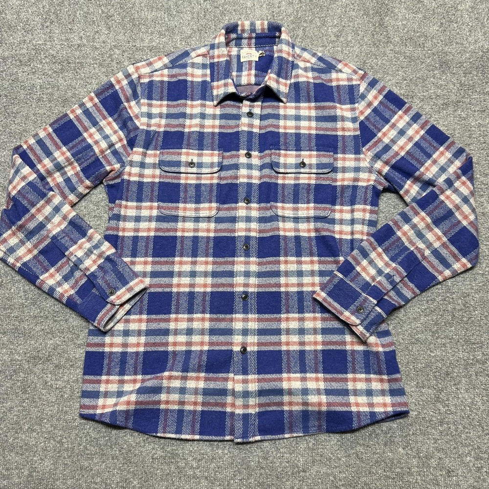Faherty Shirt Mens Large Blue Plaid Flannel Button Front Long Sleeve